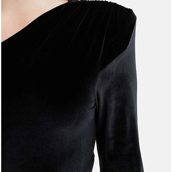 NOCTURNE Padded One Shoulder Velvet Bodysuit With Belt in Black Sz L - Picture 3 of 15